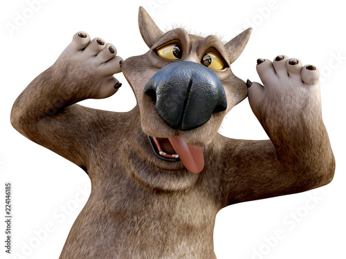 3D rendering of a cartoon bear doing a silly face.