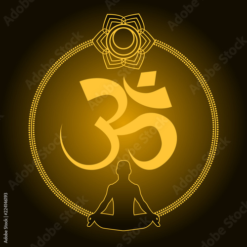 Diwali Om Sacred symbol. Indian sacred sound, original mantra, a word of power. The symbol of the divine triad of Brahma, Vishnu and Shiva. For prints, textiles, mehendi.