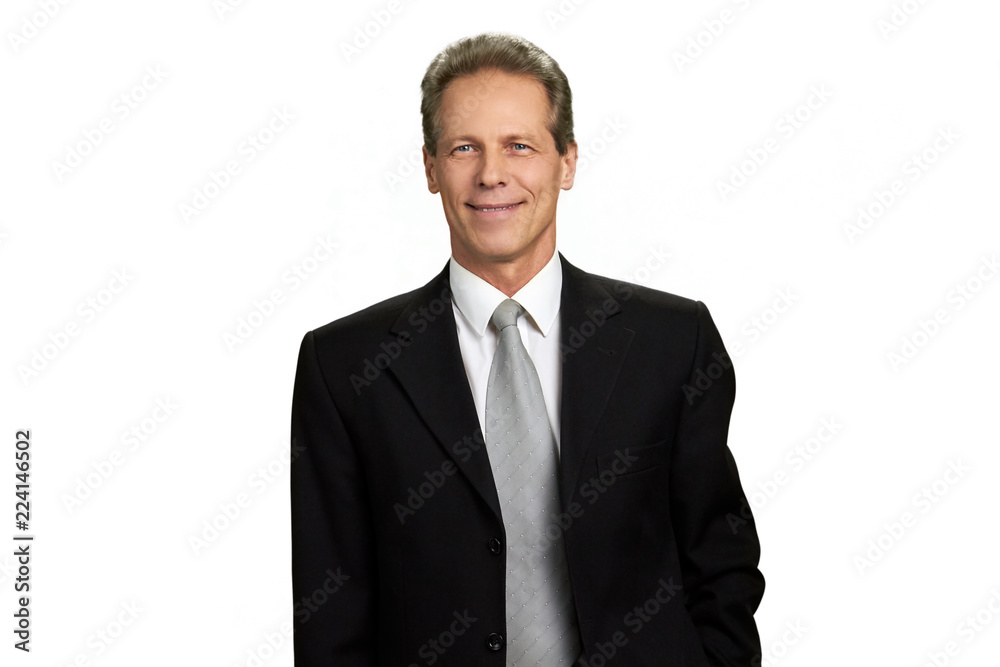 Portrait of successful businessman on white background. Smiling mature man in formal wear isolated on white background. Business people concept.