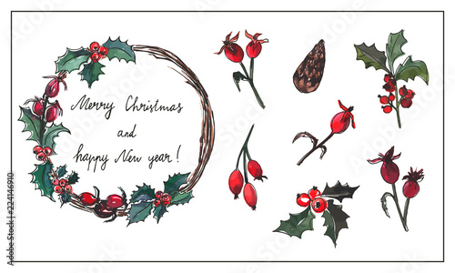 Vector design elements set. Christmas and New year decor.