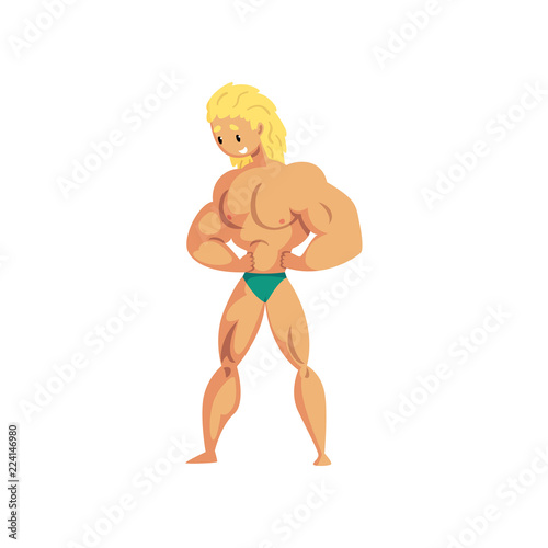 Male lifeguard standing on the beach, muscular professional rescuer on duty vector Illustration on a white background