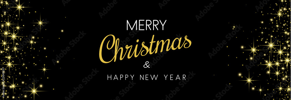 Black shiny Merry Christmas and Happy New Year banner. Black shiny Merry Christmas and Happy New Year banner.