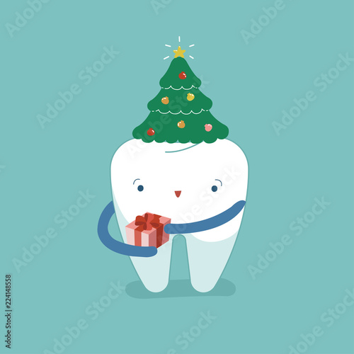 Christmas tree's hat on tooth, Christmas festival of dental.