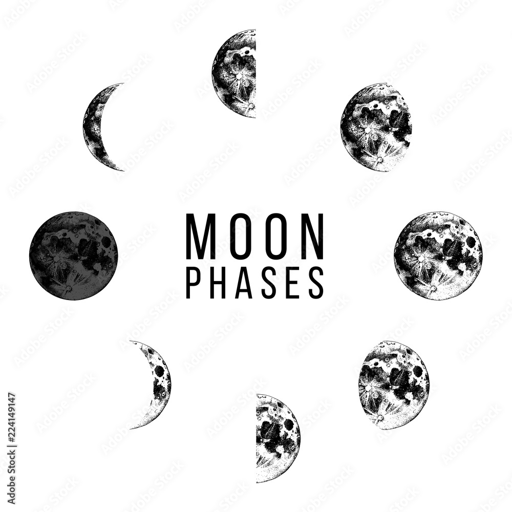 Fototapeta premium Moon phases icons - whole cycle from new moon to full moon