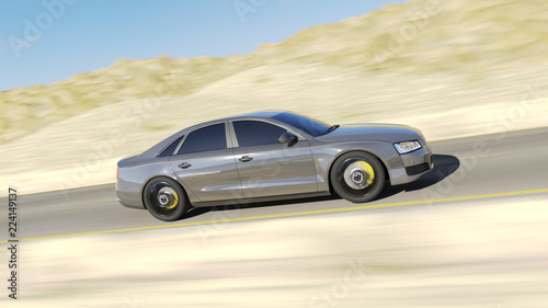 3d rendered illustration of a fast car on the road