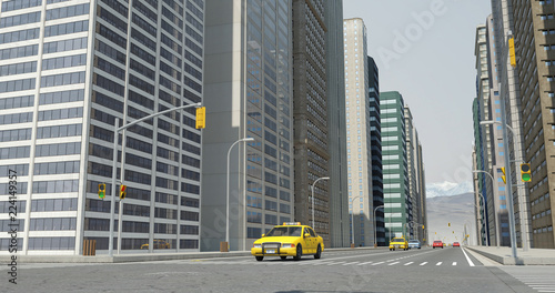 Aerial 3D City Render With Skyscrapers