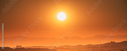 Andalusia  Spain. Sunrise Above Summer Landscape With Dark Silho