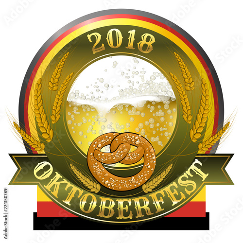 Oktoberfest 2018.  Round logo on the theme of october fest. Vector illustration.