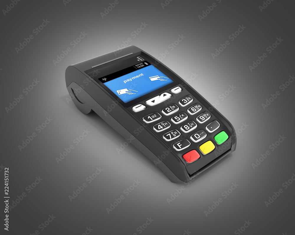 card payment terminal POS terminal isolated on black gradient background 3d render card payment terminal POS terminal isolated on black gradient background 3d render
