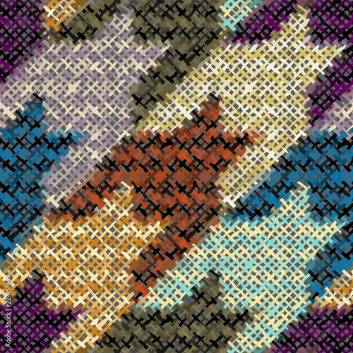 Seamless Hounds-tooth pattern. Imitation of a texture of rough canvas. Vector image.