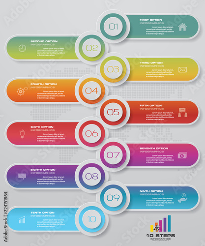 10 steps timeline infographic element. 10 steps infographic, vector banner can be used for workflow layout, diagram,presentation, education or any number option. EPS10.