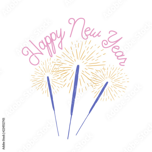 Happy New Year lettering handwritten with elegant calligraphic script