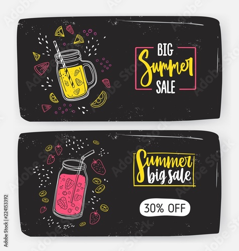 Set of horizontal web banner templates with Big Summer Sale inscription and r...