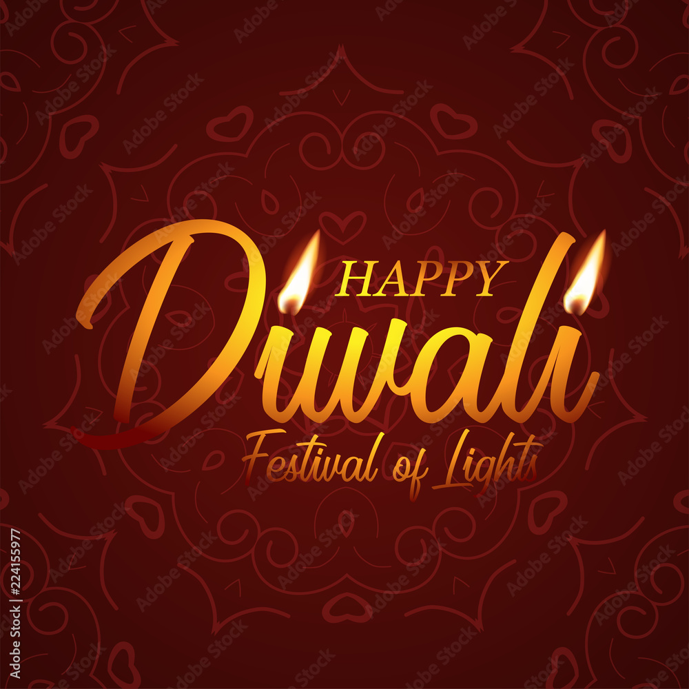 Diwali festival greeting card template. Vector Happy Diwali text with candle lights on red background. Diwali festival greeting card template. Vector Happy Diwali text with candle lights on red background.