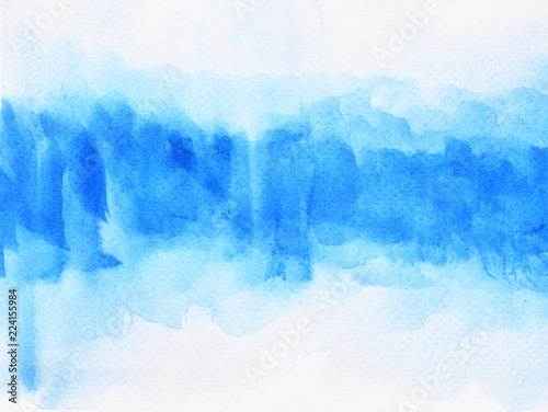 Blue stains flow on white surface , Illustration abstract and bright background from watercolor hand draw on paper © anant_kaset