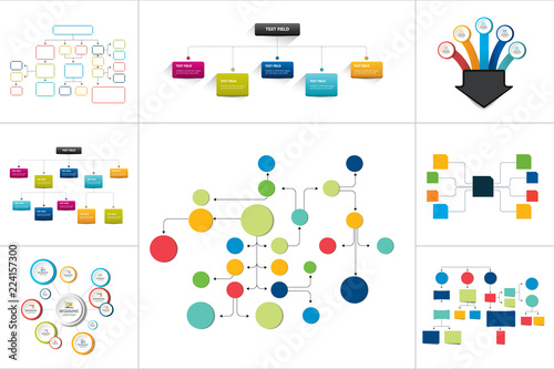 Fowcharts schemes, diagrams. Mega set. Simply color editable. Infographics elements.