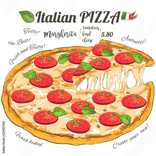 Vector slice pizza on white background top view