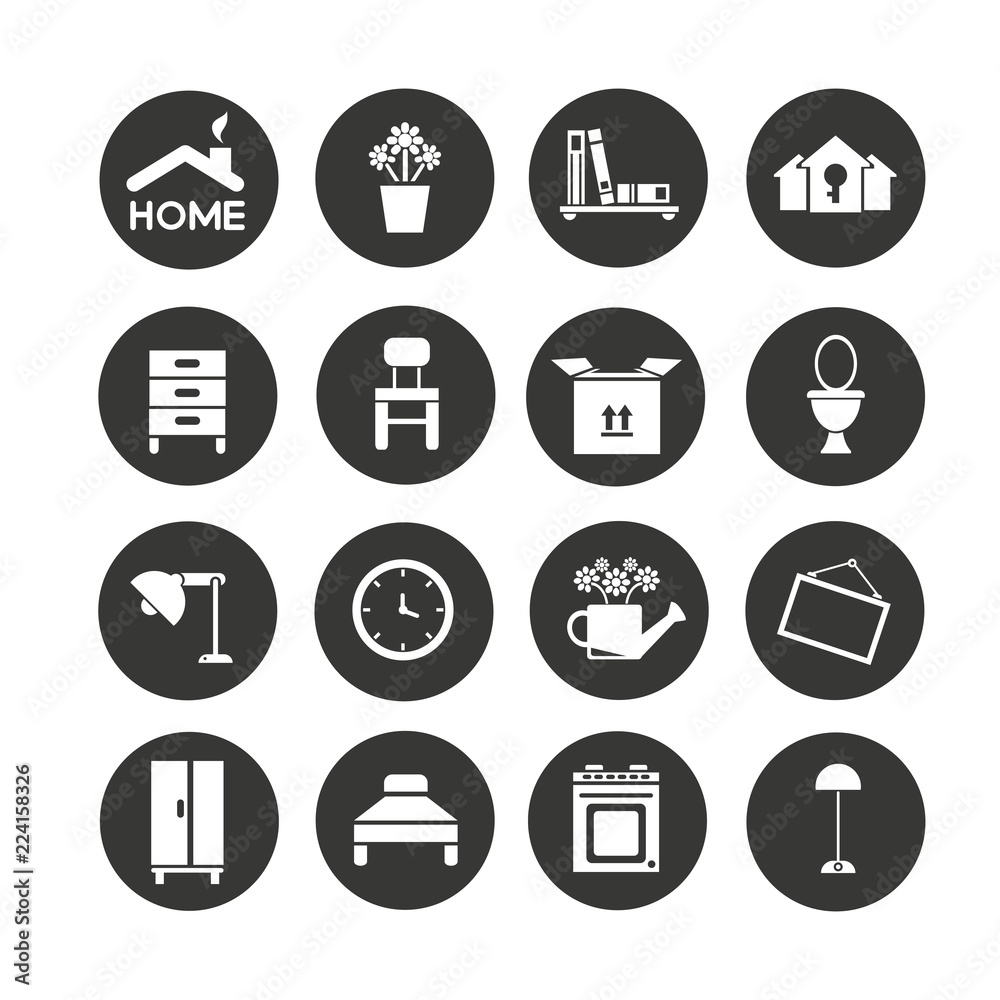 furniture icons set in circle button style