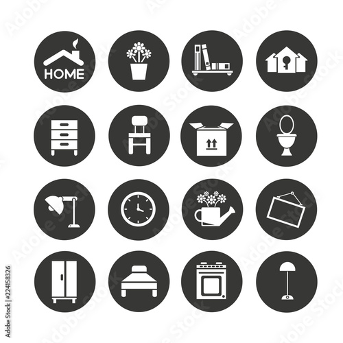 furniture icons set in circle button style