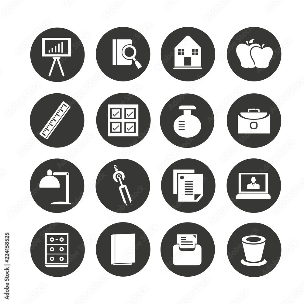 office supply icons set in circle button style office supply icons set in circle button style