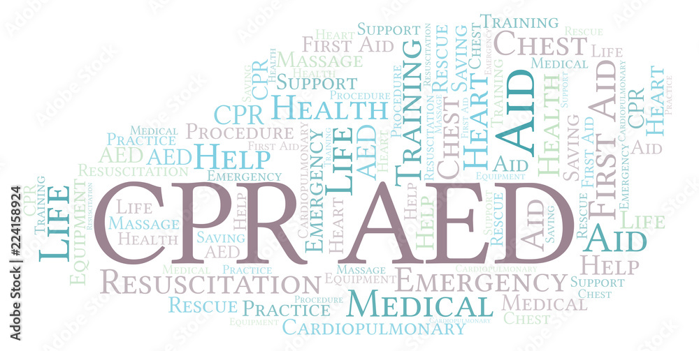 CPR AED word cloud, made with text only. Stock Illustration | Adobe Stock