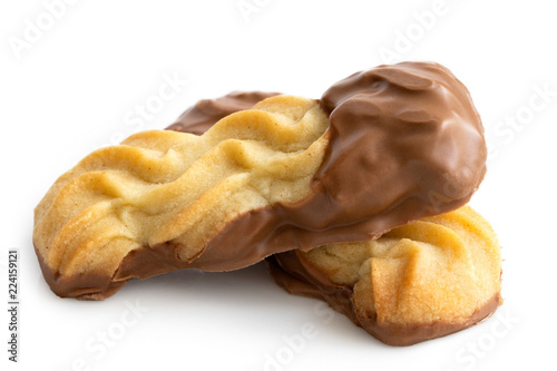 Two viennese milk chocolate dipped fingers isolated on white.