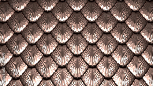 Golden scales textured abstract background 3D illustration