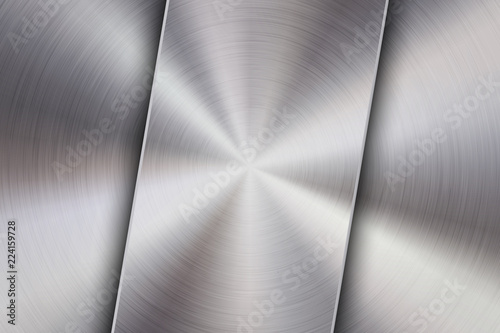 Metal textured abstract technology background with circular polished, brushed concentric texture, chrome, silver, steel, aluminum for design concepts, wallpapers, web and prints. Vector illustration.