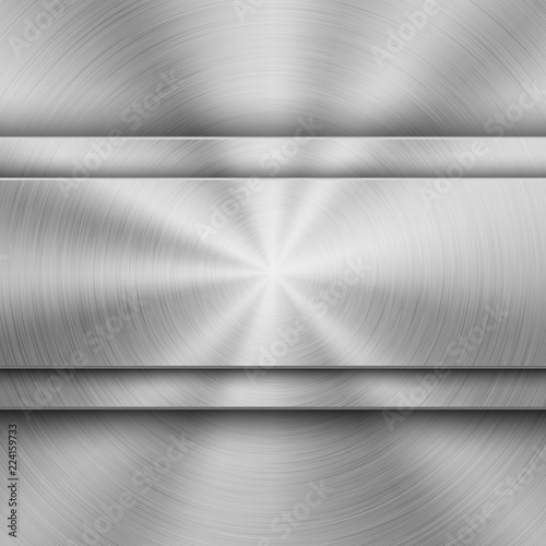Metal textured abstract technology background with circular polished, brushed concentric texture, chrome, silver, steel, aluminum for design concepts, wallpapers, web and prints. Vector illustration.