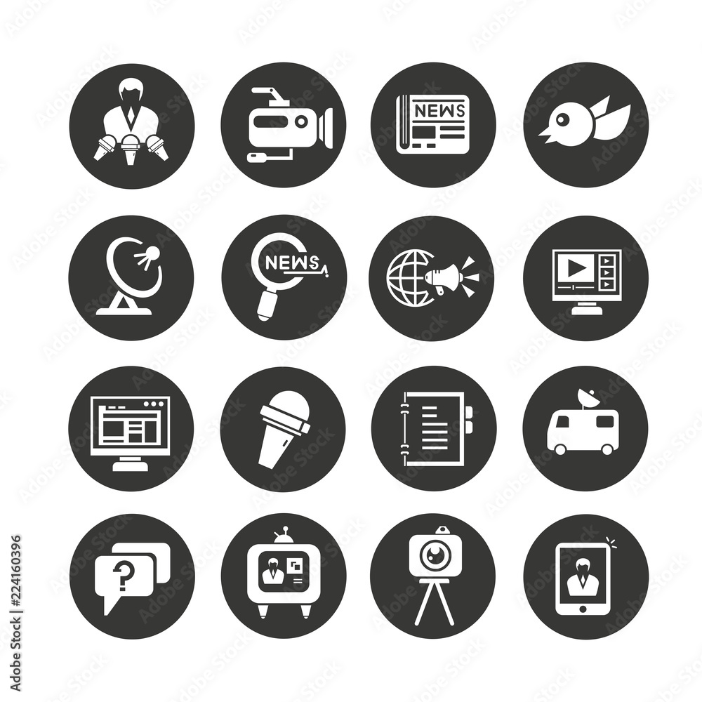 news reporter icons set in circle button style news reporter icons set in circle button style