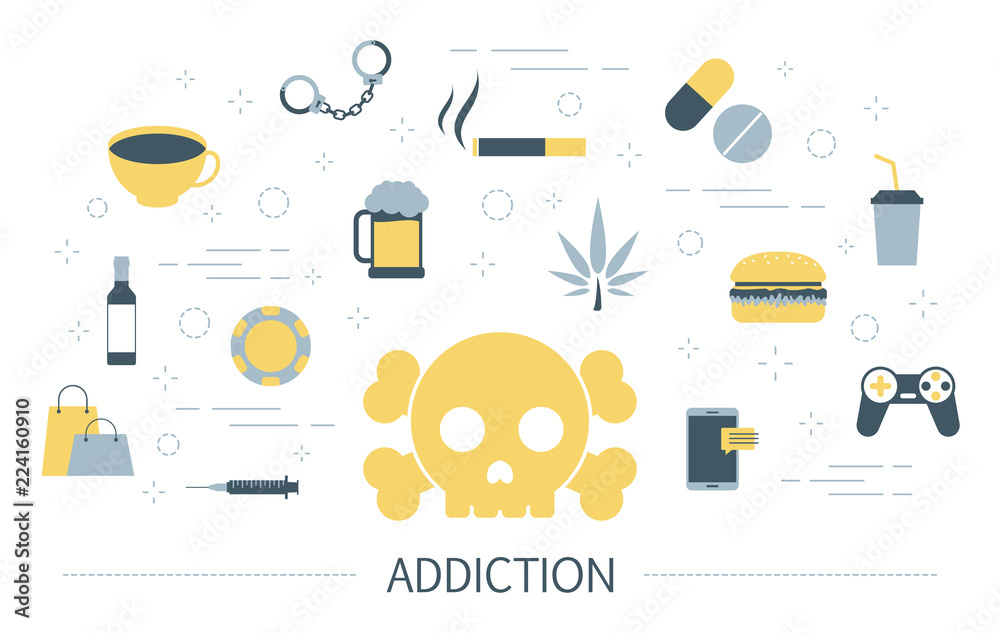 Addiction concept. Social, computer and drug addiction - obrazy, fototapety, plakaty 