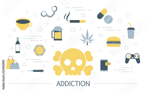 Addiction concept. Social, computer and drug addiction