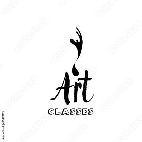 Art company lettering isolated design. Calligraphy school, masters, craft shop logo with hand, calligraphic fonts. Black metal laser cut sign. Art and creativity logotype for shop layout or branding