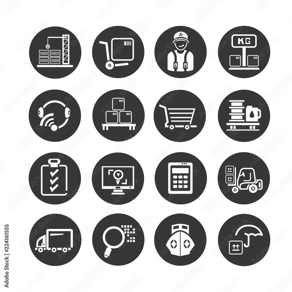shipping and logistics icons set in circle button style shipping and logistics icons set in circle button style