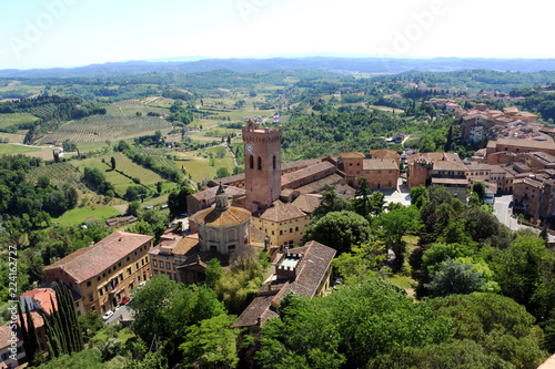 Landscape and city view from up of the Cathedral of Santa Maria Assunta e San Genesio in San Miniato, Tuscany, Italy. photo