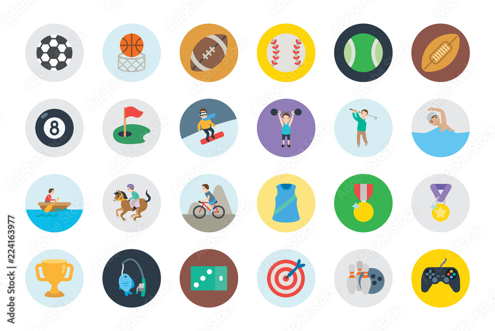 All type of sports, recreation, fitness emojis, emoticons, stickers. Games,  horse riding, rider, soccer, football balls, mountain biking symbols,  vector illustration icons, concept, set, collection Stock ベクター | Adobe Stock