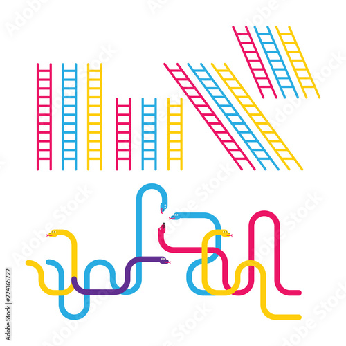 Color Snakes and ledders icons suitable for the snakes and ladders game. Vector illustration