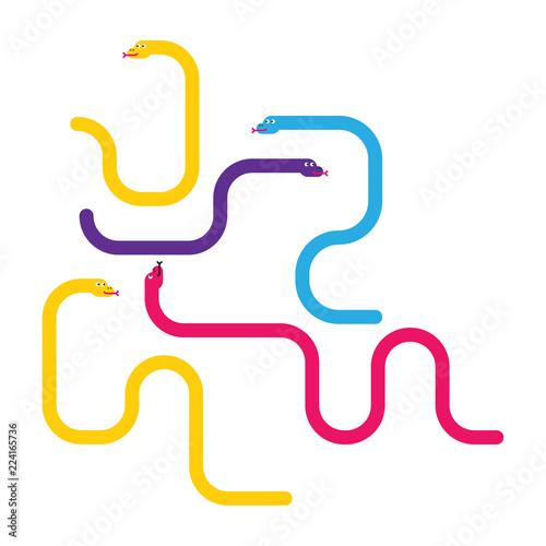 Color Snakes suitable for the snakes and ladders game. Vector illustration