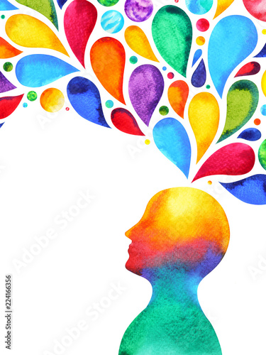 human head mind brain spirit powerful energy connect to the universe power abstract art watercolor painting illustration design hand drawn