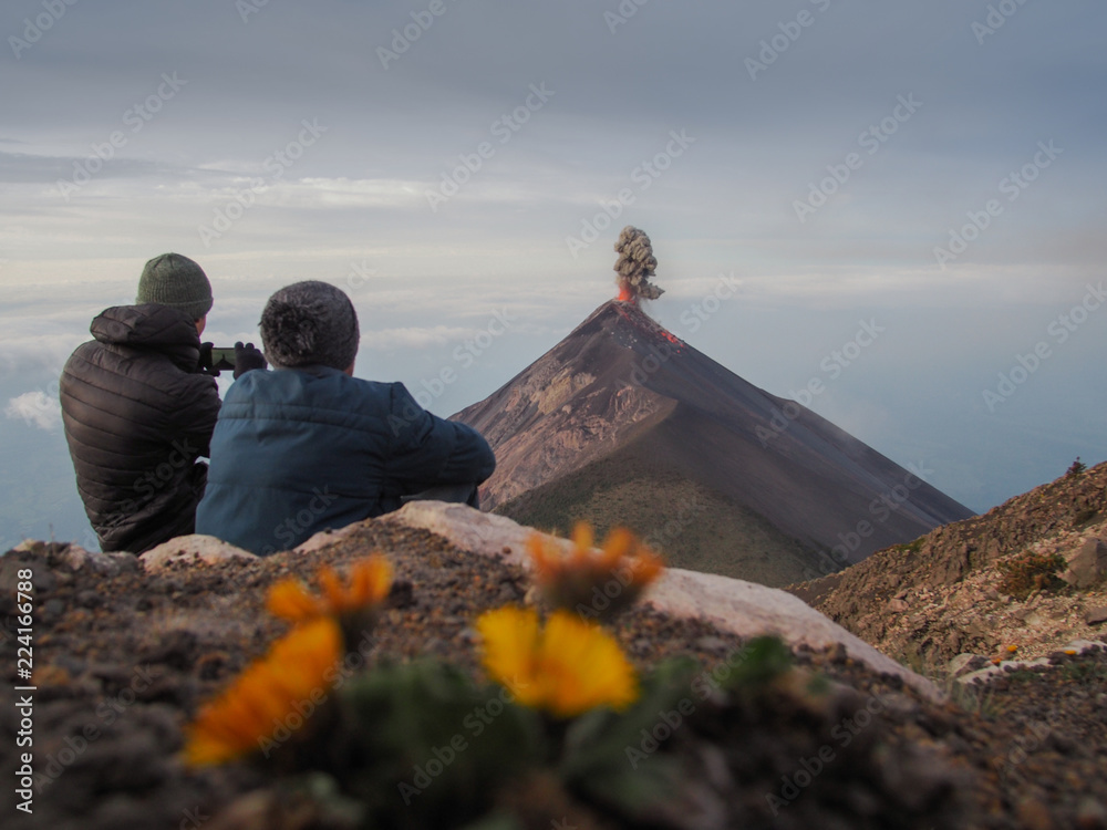 Fototapeta premium Watching the eruption of Volcan de Fuego, Guatemala