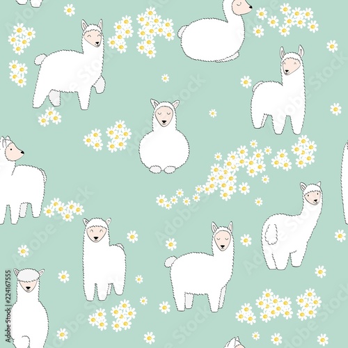 hand drawn vector seamless pattern with llamas