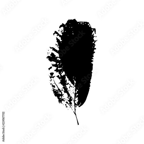 Black silhouette with leaf of tree. Single isolated clipart. Prints of leaves on branch. Flora and nature theme for paper cutting scrapbook design