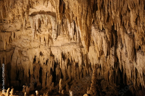 A stalagmite is a type of rock formation that rises from the floor of a cave due to the accumulation of material deposited on the floor from ceiling drippings.