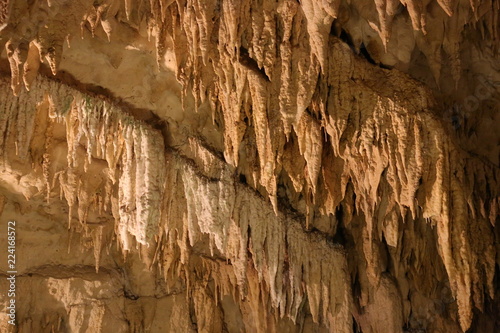 A stalagmite is a type of rock formation that rises from the floor of a cave due to the accumulation of material deposited on the floor from ceiling drippings.