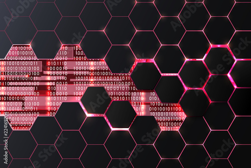 Futuristic technology background with glow and hexagons