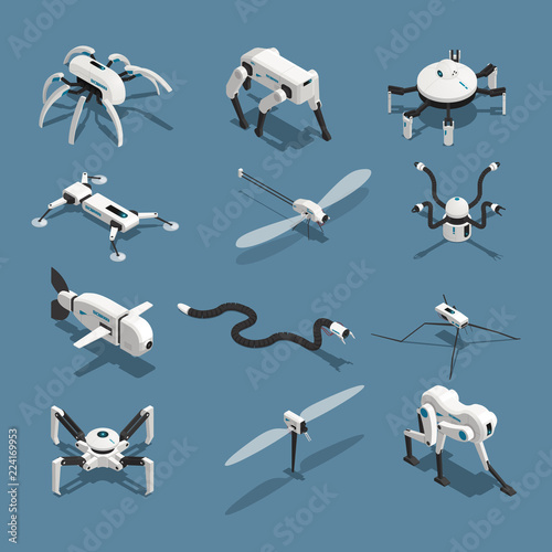 Bio Robots Isometric Icons