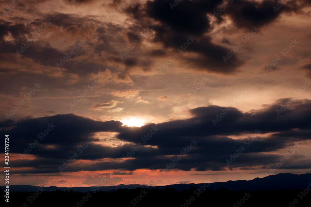 beautiful Golden sky with mountain before sunset
