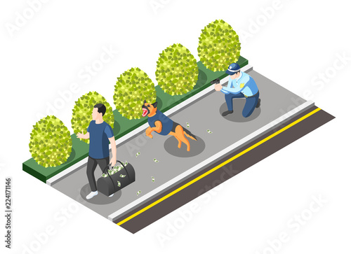 Policeman And Dog Going For Robber 