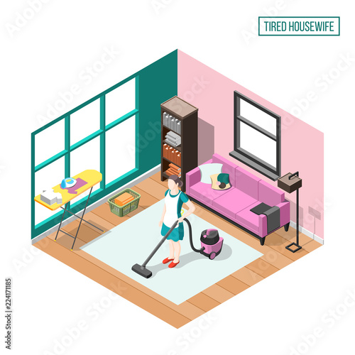 Tired Housewife Isometric Composition