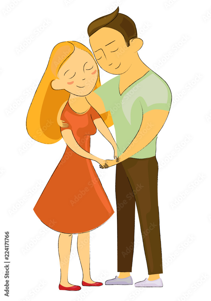 Vector illustration. Sweet young couple in love are holding hands Vector illustration. Sweet young couple in love are holding hands